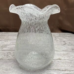 Vintage Handblown Glass Vase Clear White Speckled